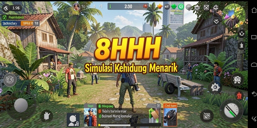 Tampilan gameplay 8HHH yang mengasyikkan dengan beragam aktivitas.