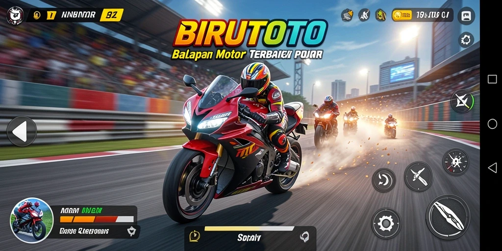 Tampilan gameplay BIRUTOTO yang mendebarkan saat balapan motor.