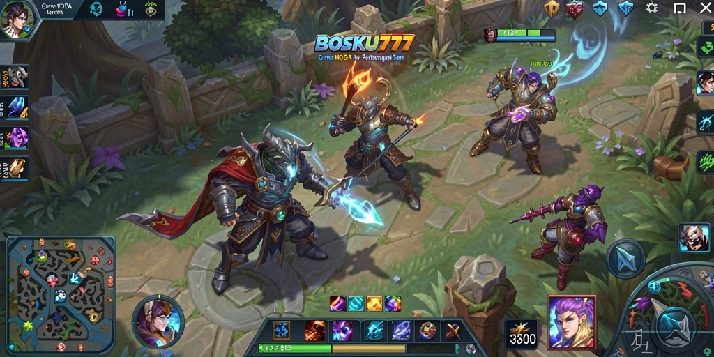 Screenshot gameplay BOSKU777 menampilkan pertarungan epik antara tim.