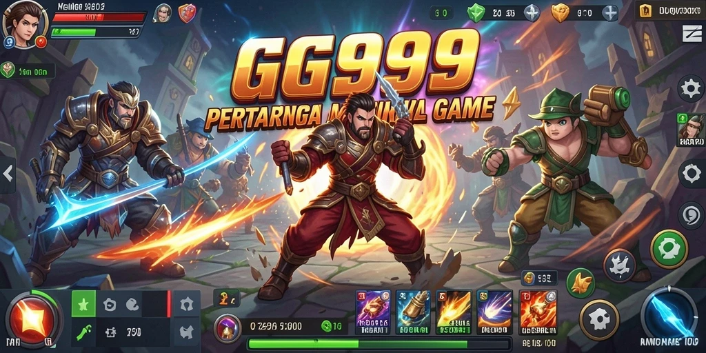 Screenshot utama GG999 menampilkan momen pertarungan intens dan dramatis.