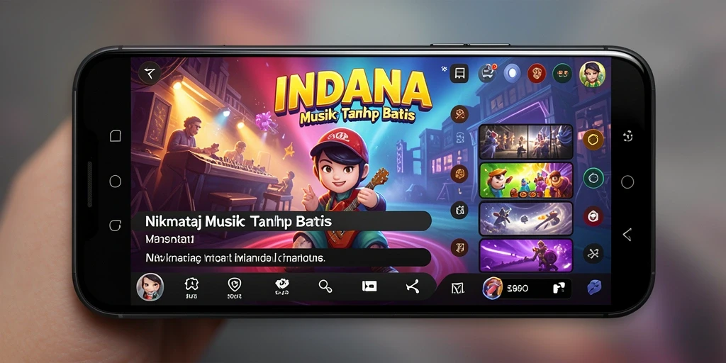 Screenshot gameplay INDAAA yang menampilkan antarmuka musik yang menarik.