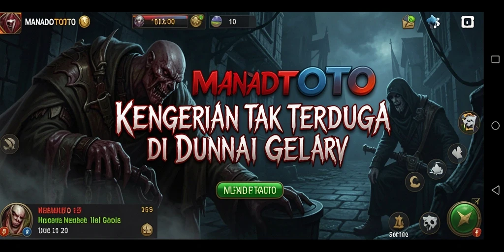 Tampilan gameplay menakutkan dari MANADOTOTO dengan suasana gelap dan kengerian.