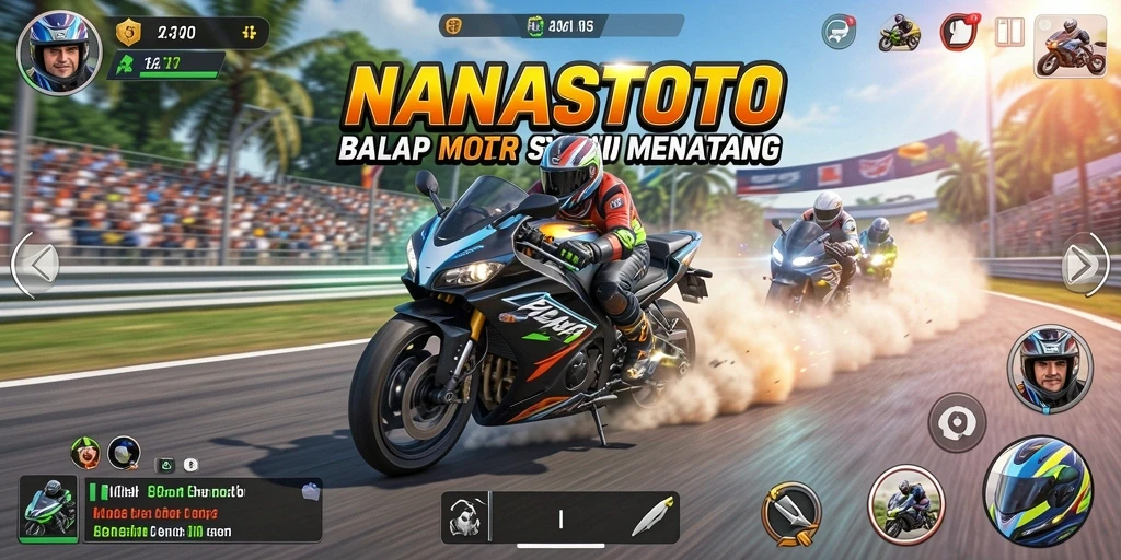Tampilan gameplay NANASTOTO saat balapan motor yang seru.