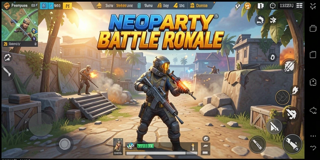 Screenshot gameplay NEOPARTY yang menunjukkan aksi pertempuran seru.
