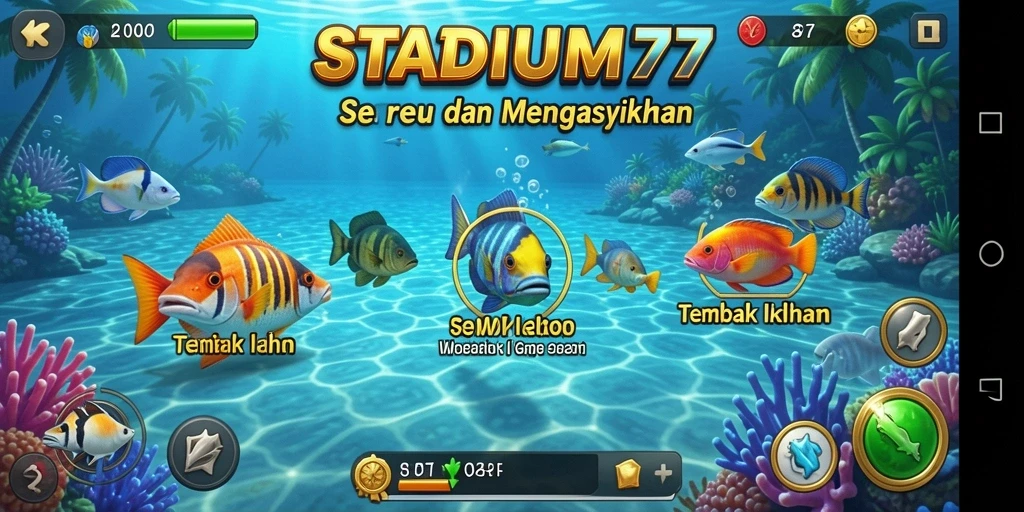 Tampilan gameplay STADIUM77 yang seru dengan aksi tembak ikan.