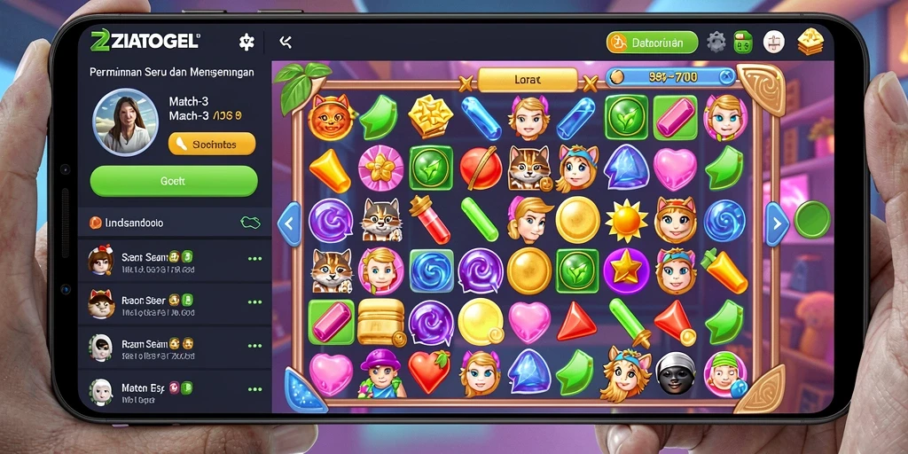 Tampilan screenshot ZIATOGEL dengan gameplay Match-3 yang menarik.