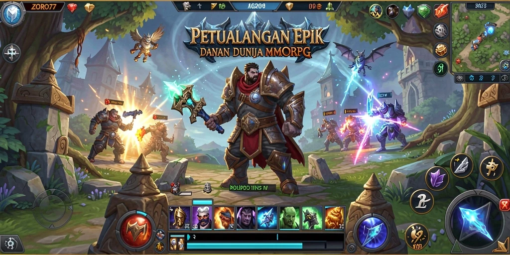 Screenshot gameplay ZORO77 menampilkan aksi seru dalam pertempuran MMORPG.